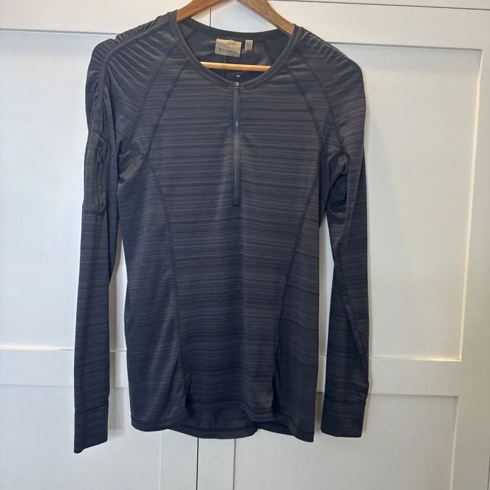 Athleta Womens Med Athletic Shirt Long sleeve Quarter zip Dk Gray zipper sleeve - Picture 5 of 12